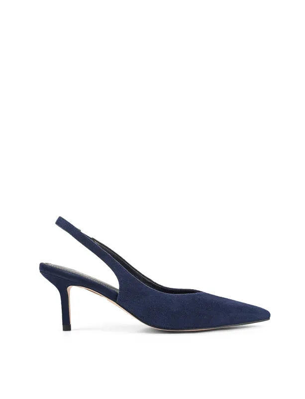 Yory Slingback Kitten Heels - Navy Blue Suede sold by Siren Shoes