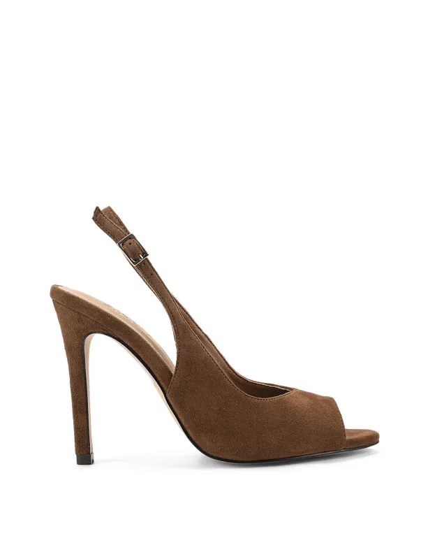 Zola Peep Toe Heels - Toffee Brown Suede made by Siren Shoes