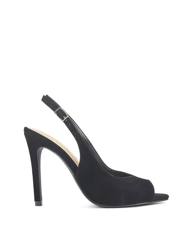 Zola Peep Toe Heels - Black Suede made by Siren Shoes