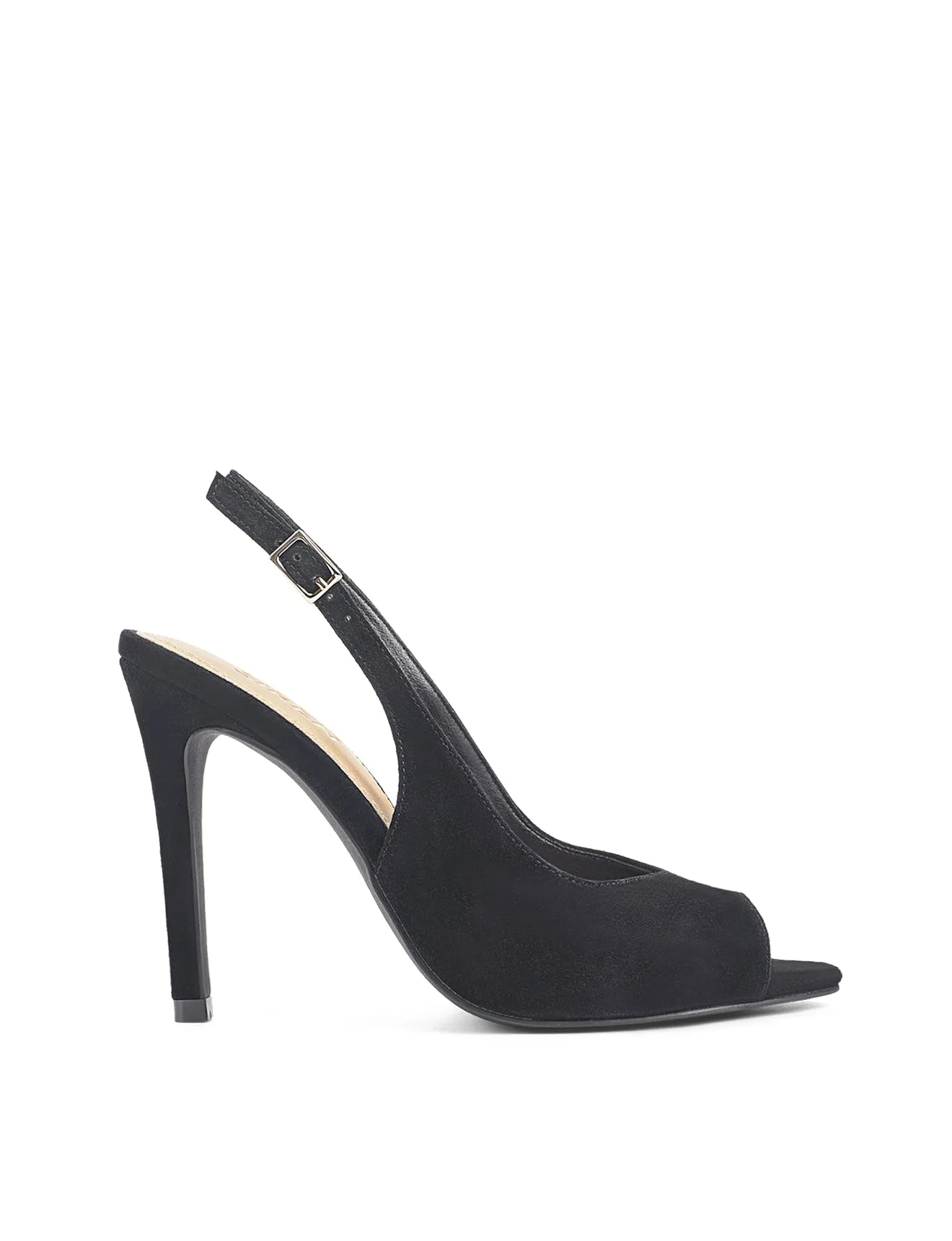 Zola Peep Toe Heels - Black Suede sold by Siren Shoes