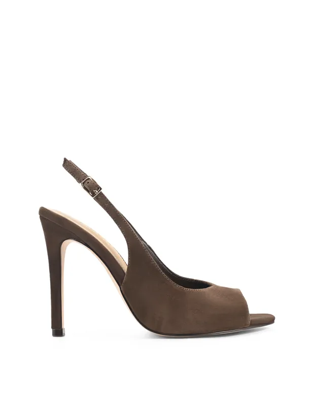 Zola Peep Toe Heels - Chocolate Brown Suede made by Siren Shoes