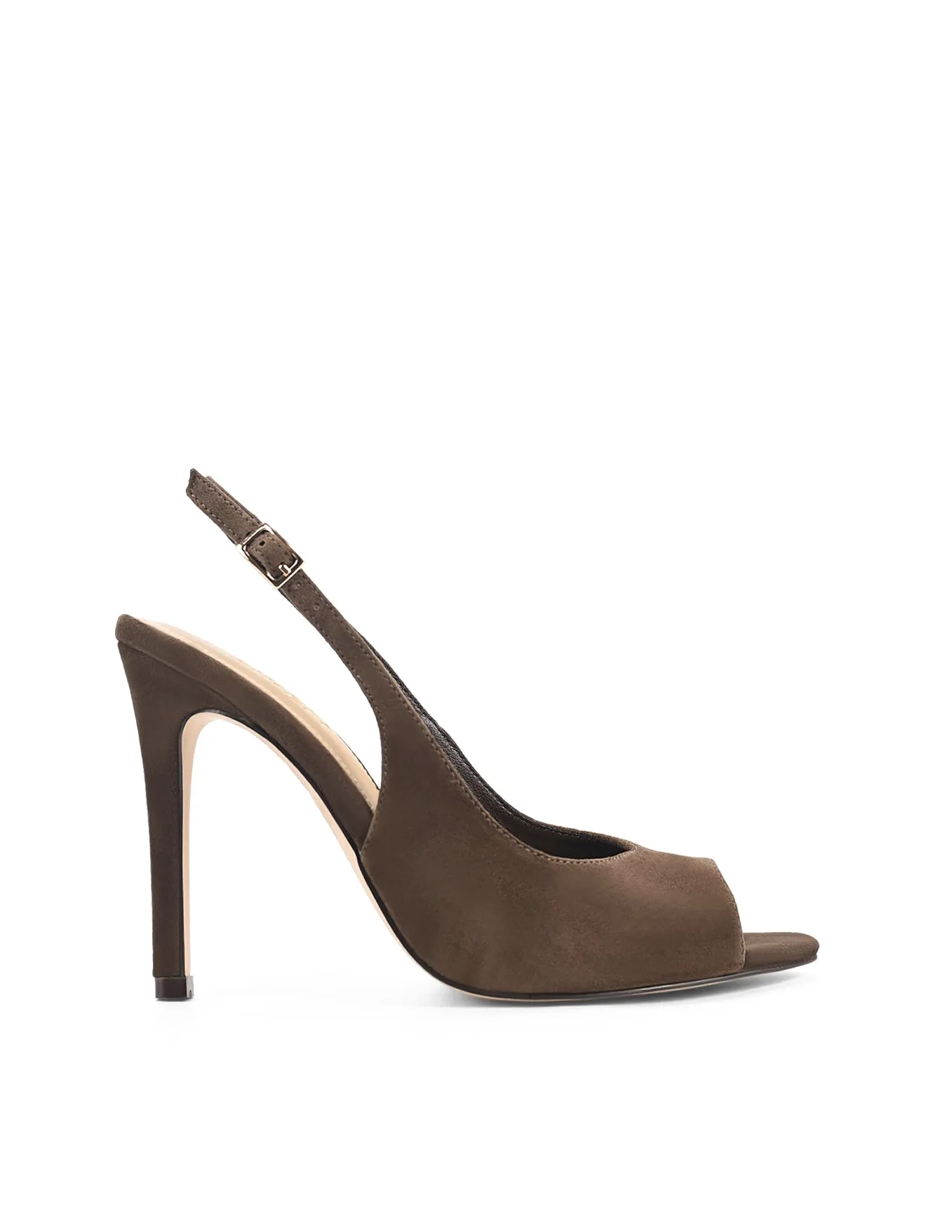 Zola Peep Toe Heels - Chocolate Brown Suede sold by Siren Shoes