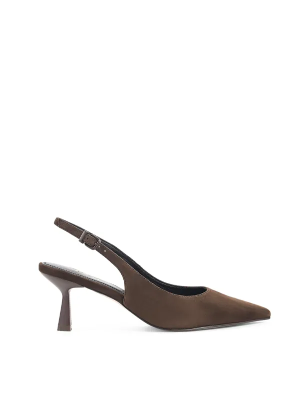 Daphne Slingback Heels - Chocolate Brown Suede sold by Siren Shoes