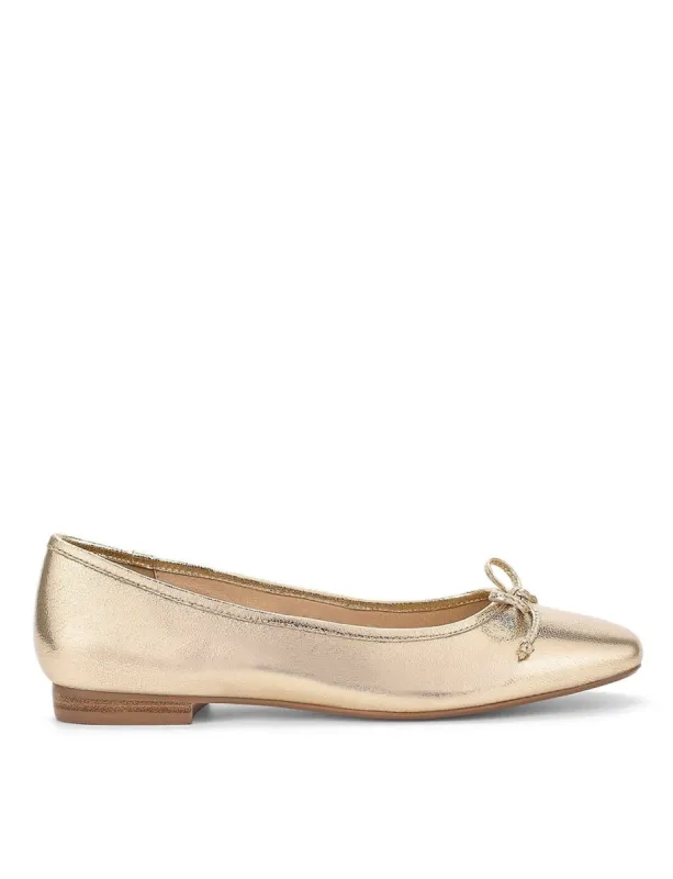 Regina Square Toe Ballet Flats - Gold Leather sold by Siren Shoes