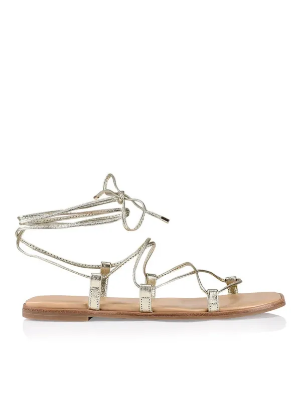 Sammie Tie Up Sandals - Soft Gold Leather sold by Siren Shoes