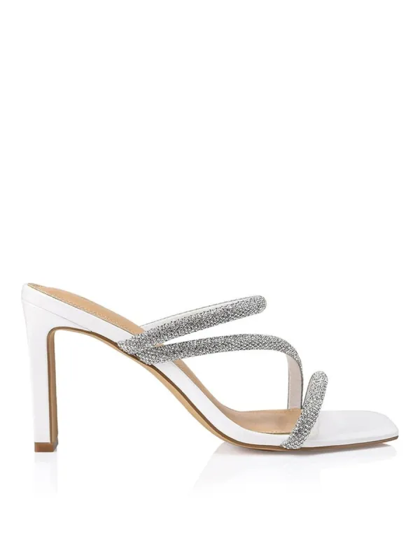 Miss Chicago Heeled  Sandals - White Leather sold by Siren Shoes