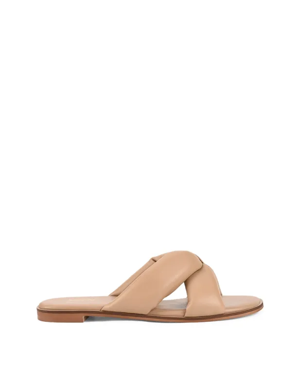 Madeline Flat Slides - Almond Tan Leather sold by Siren Shoes