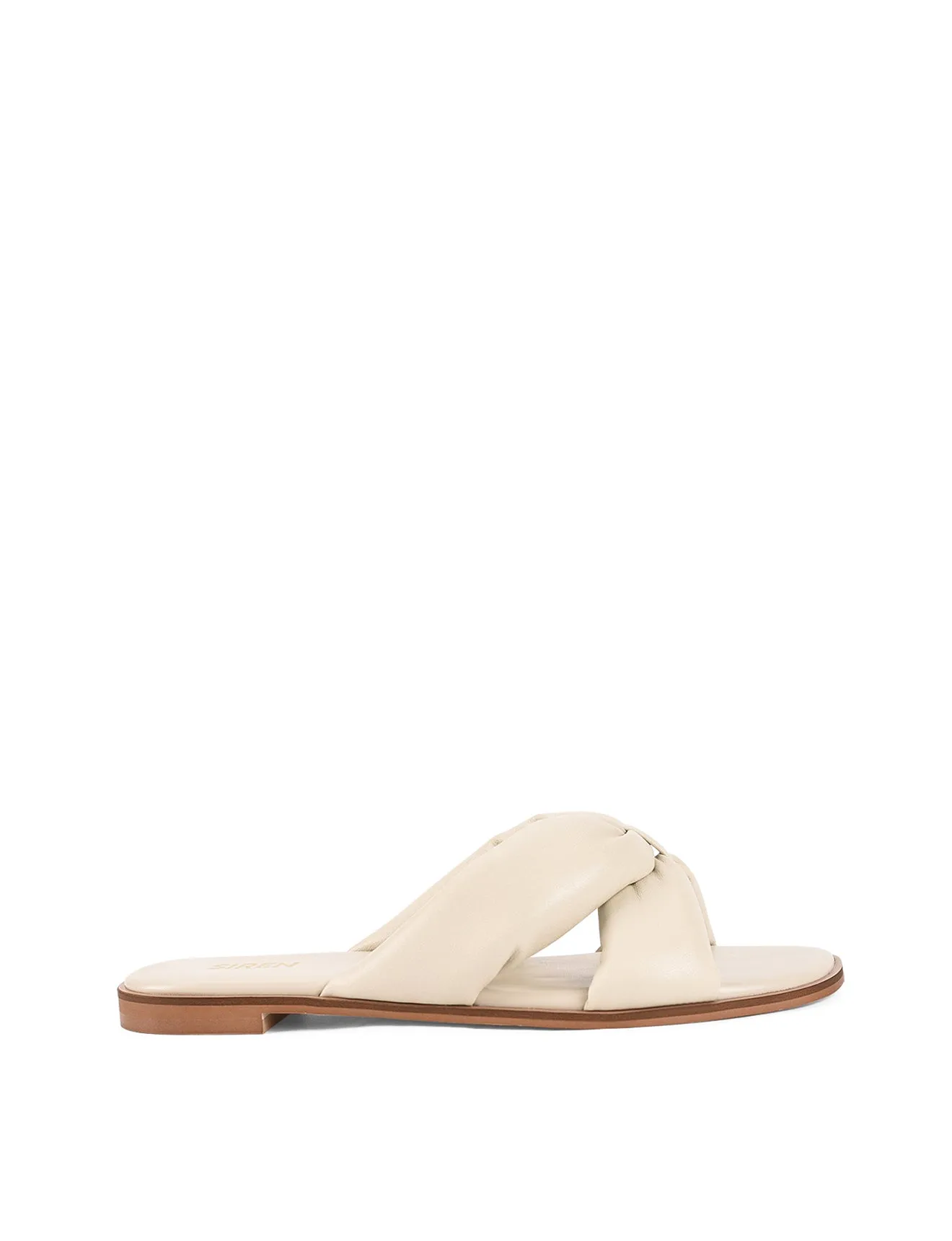 Madeline Flat Slides - Beige Leather sold by Siren Shoes