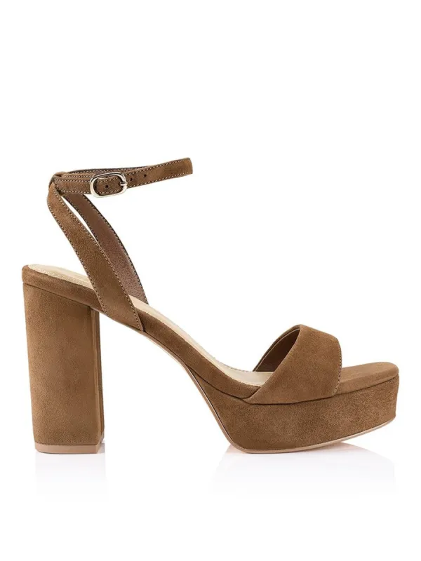 Orion Platform Heels - Coffee Suede sold by Siren Shoes