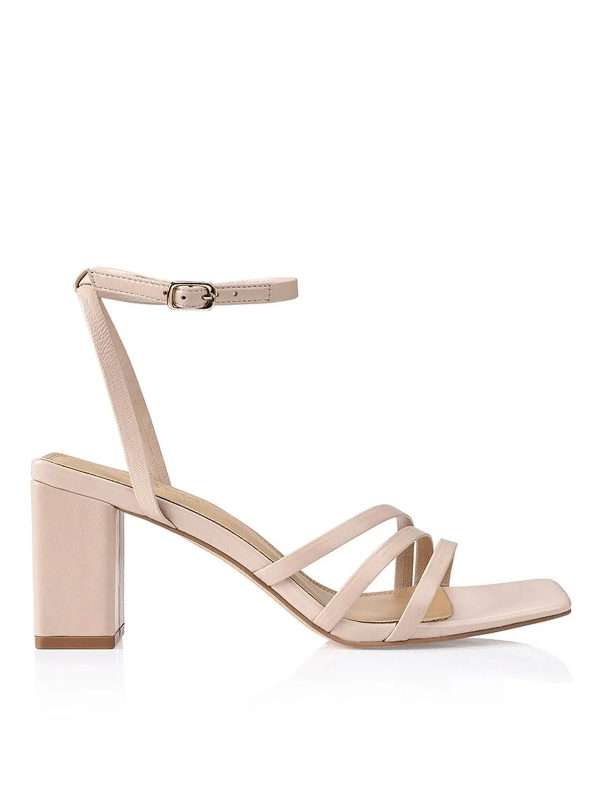 Tessie Block Heel Sandals - Nude Leather sold by Siren Shoes