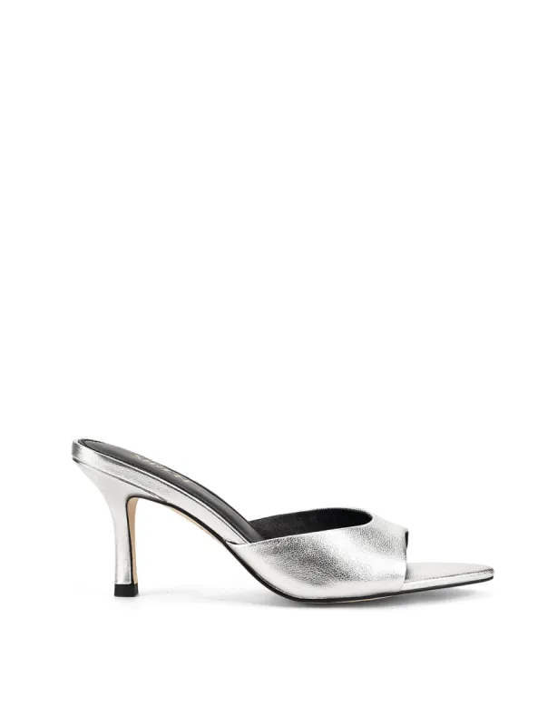 Margot Point Toe Mules - Silver Metallic Leather sold by Siren Shoes