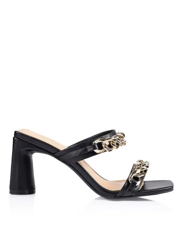 Scorpio Block Heel Mules - Black Leather sold by Siren Shoes