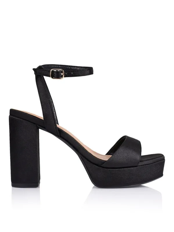 Orion Platform Heels - Black Satin sold by Siren Shoes