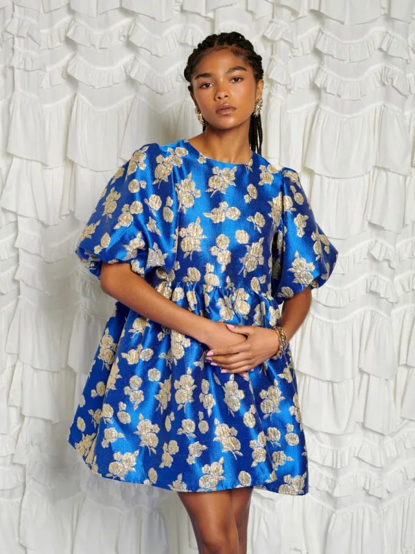 <b>DREAM</b> Golden Blues Jacquard Mini Dress made by Sister Jane