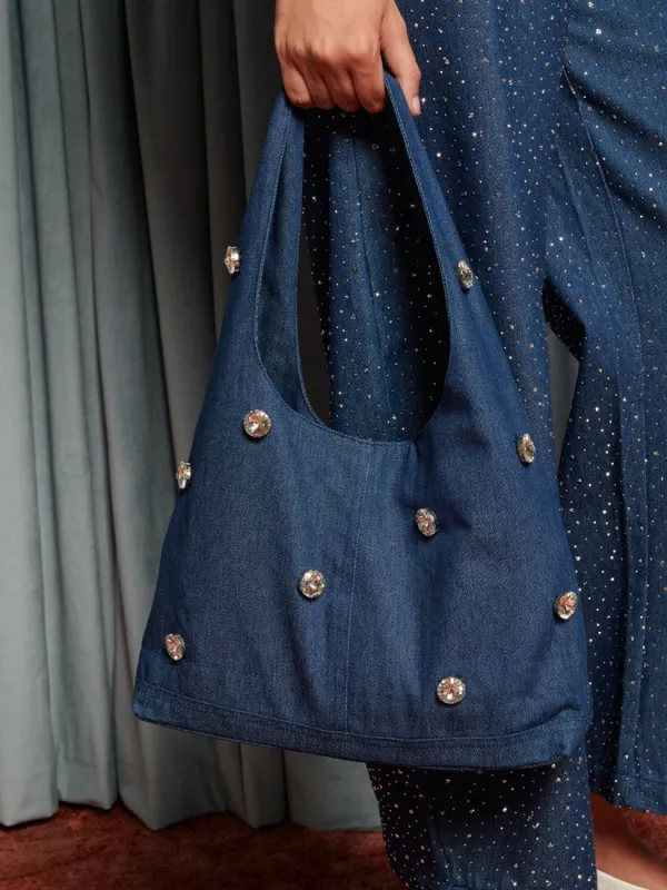 Daze Embellished Denim Bag sold by Sister Jane