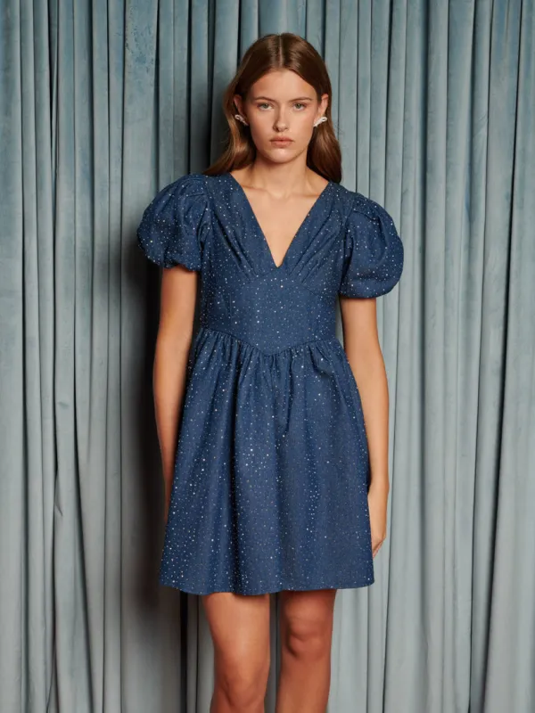Daze Embellished Denim Mini Dress made by Sister Jane