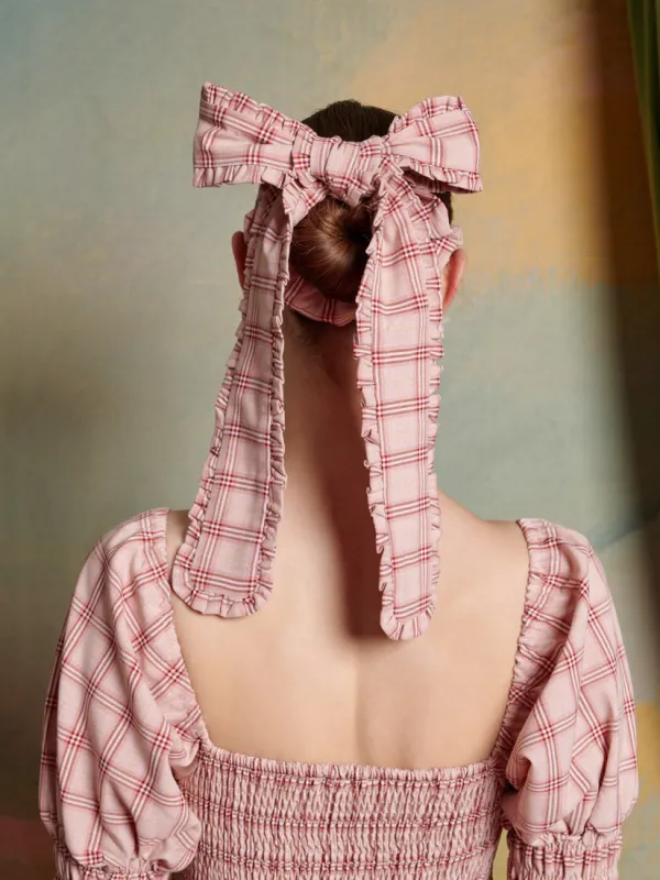 Pointe Check Scrunchie Bow made by Sister Jane