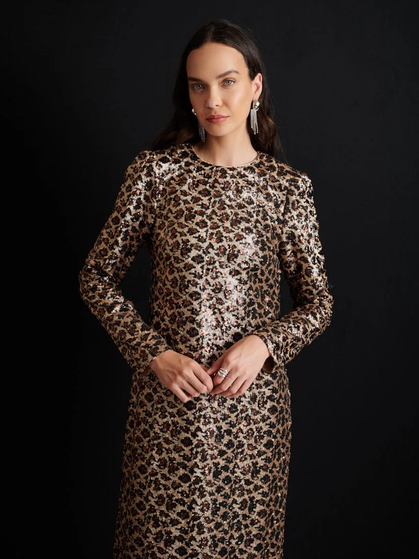 <b> Ghospell </b> Yara Sequin Leopard Midi Dress sold by Sister Jane product image thumbnail 5