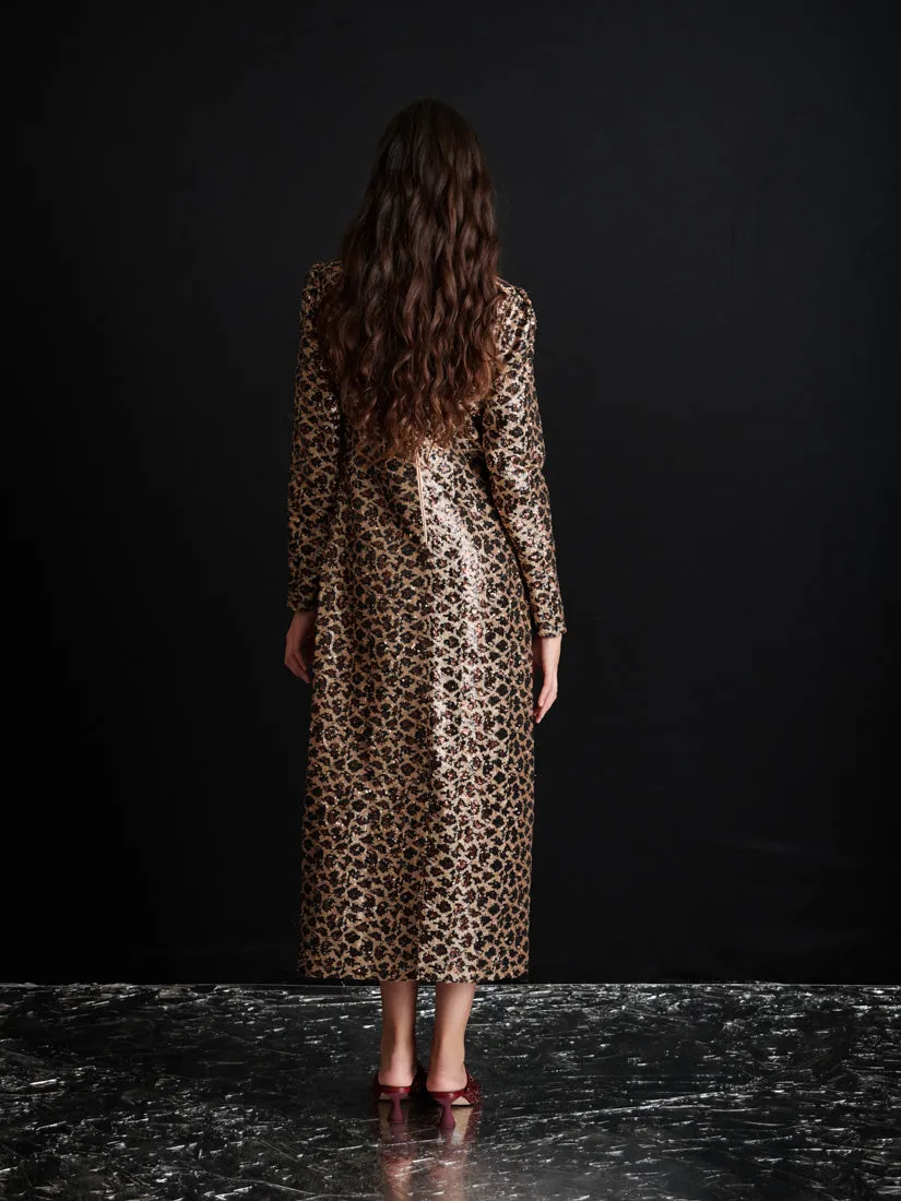 <b> Ghospell </b> Yara Sequin Leopard Midi Dress sold by Sister Jane product image thumbnail 4