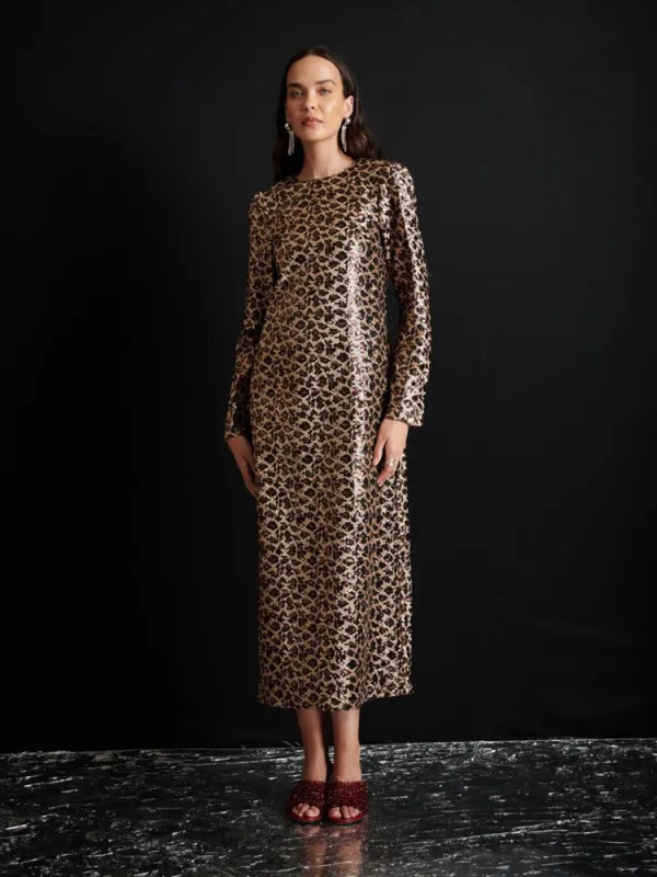 <b> Ghospell </b> Yara Sequin Leopard Midi Dress made by Sister Jane