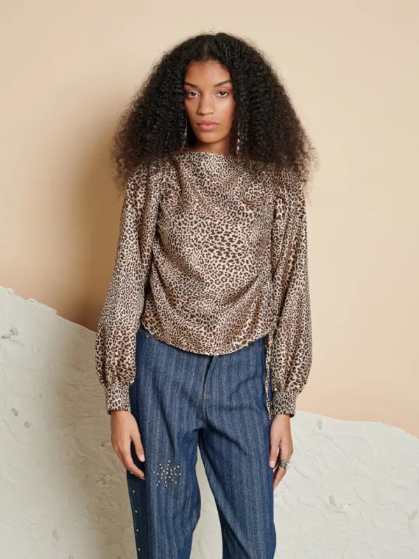 <b> Ghospell </b> Leighton Leopard Ruched Top sold by Sister Jane