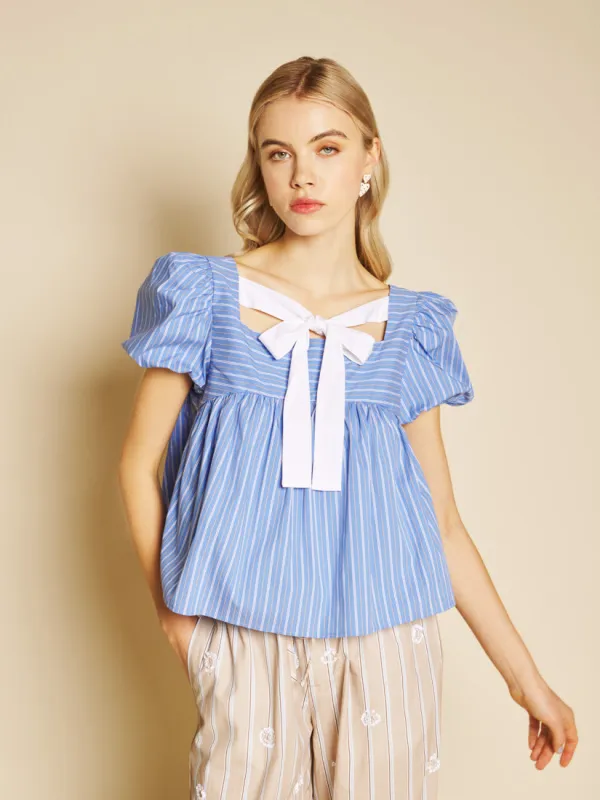 Tulip Stripe Bow Top made by Sister Jane