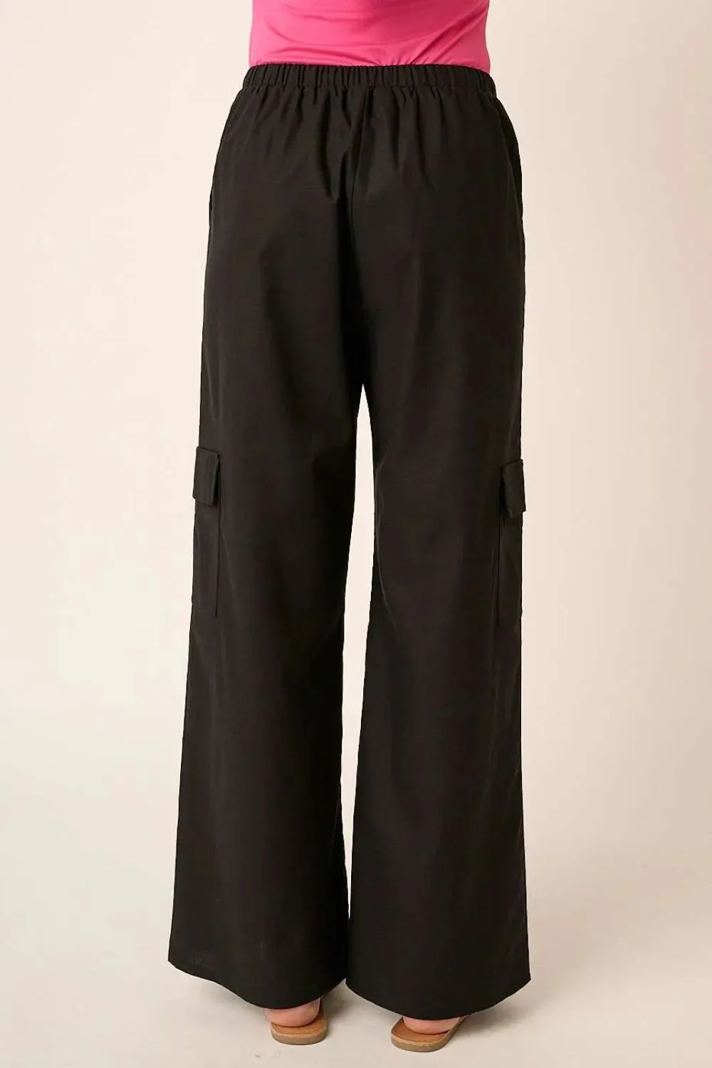 Linen Wide Leg Elastic Waist Cargo Pants sold by Skemo product image thumbnail 2
