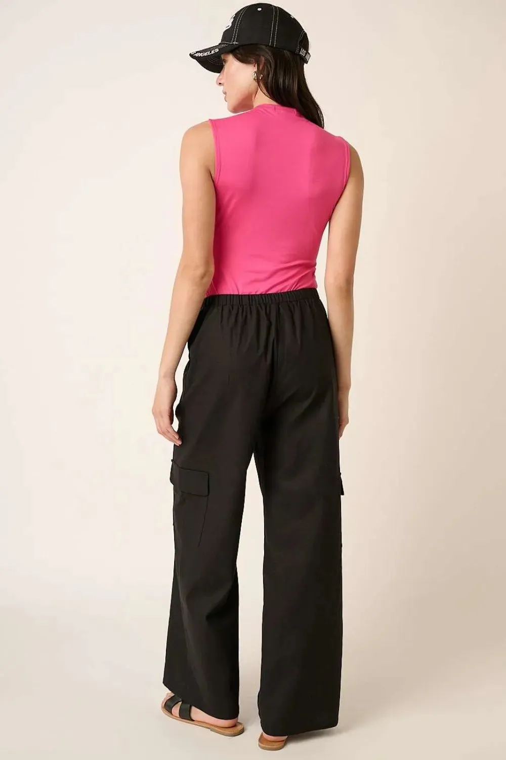 Linen Wide Leg Elastic Waist Cargo Pants sold by Skemo product image thumbnail 5