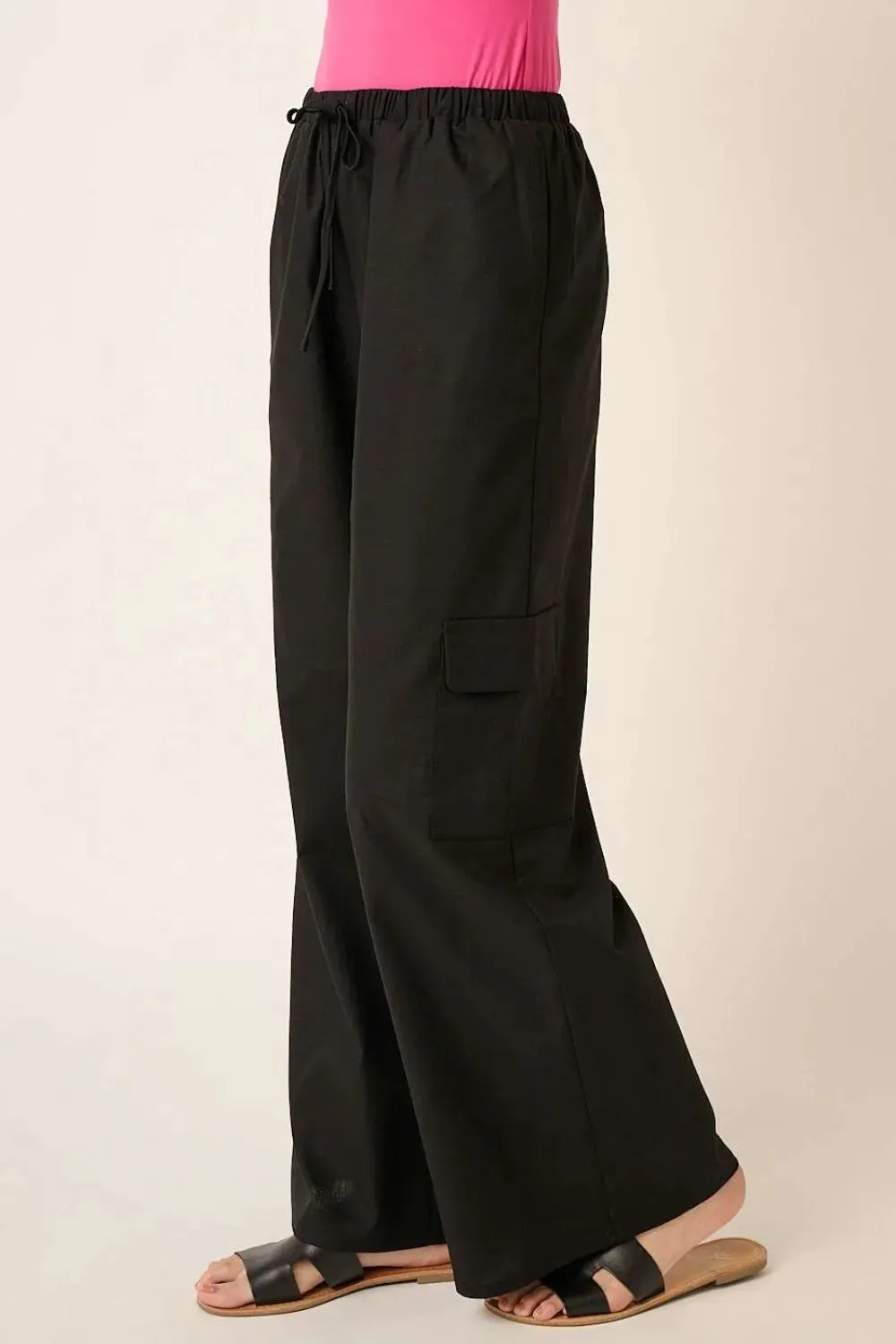 Linen Wide Leg Elastic Waist Cargo Pants sold by Skemo product image thumbnail 3