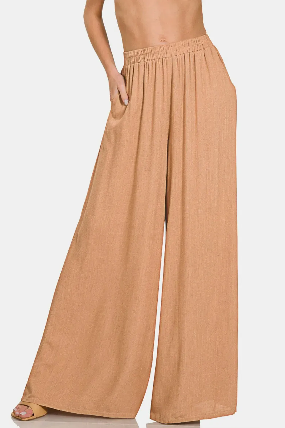Pleated Linen Blend Wide Leg Pants sold by Skemo