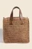 Fame Faux Leather Handle Straw Braided Handbag sold by Skemo
