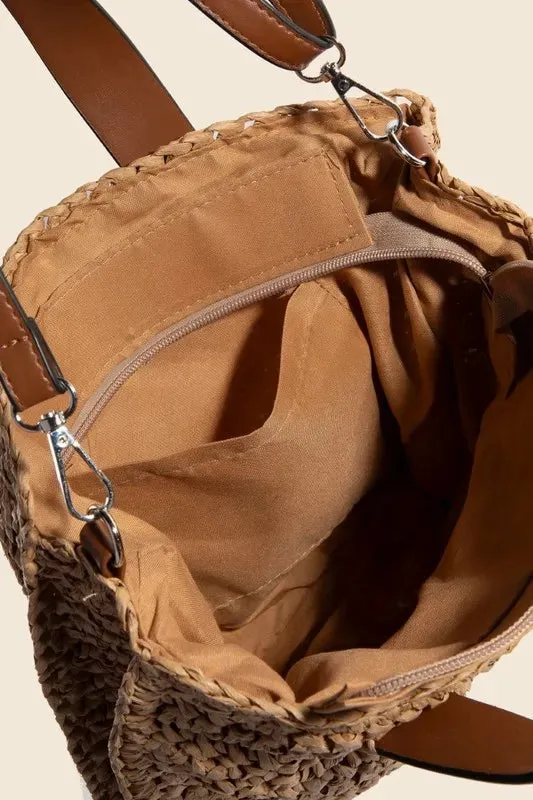 Fame Faux Leather Handle Straw Braided Handbag sold by Skemo product image thumbnail 3