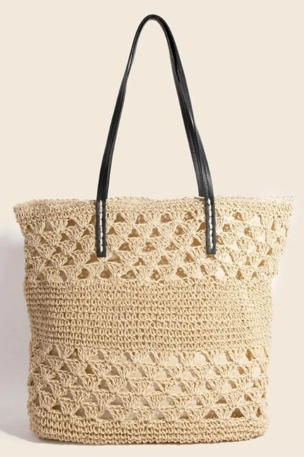 Faux Leather Handle Knitted Tote Bag sold by Skemo