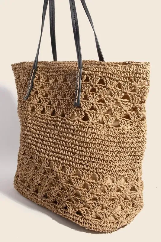 Faux Leather Handle Knitted Tote Bag sold by Skemo product image thumbnail 2