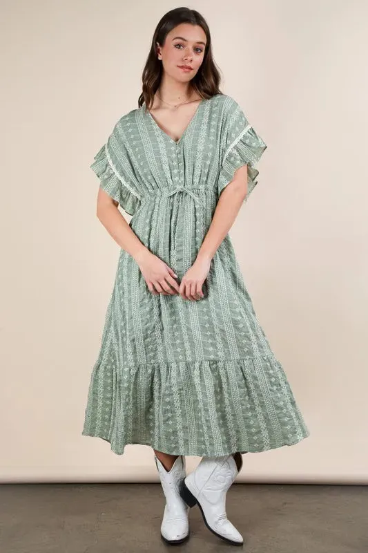 Sage Embroidered Boho Ruffled Midi Dress sold by Skemo product image thumbnail 4