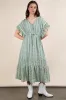 Sage Embroidered Boho Ruffled Midi Dress sold by Skemo