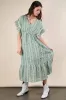 Sage Embroidered Boho Ruffled Midi Dress sold by Skemo