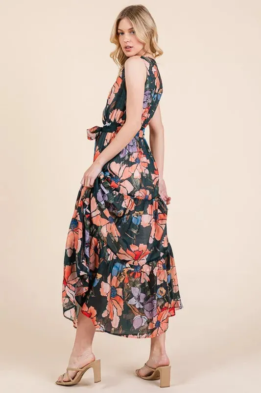 Floral Print Sleeveless Tie Waist Maxi Dress sold by Skemo product image thumbnail 2