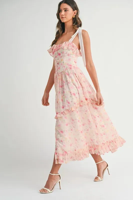 Floral Printed Shoulder Strap Midi Dress sold by Skemo product image thumbnail 5