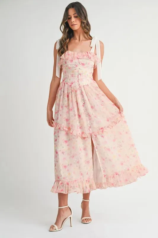 Floral Printed Shoulder Strap Midi Dress sold by Skemo