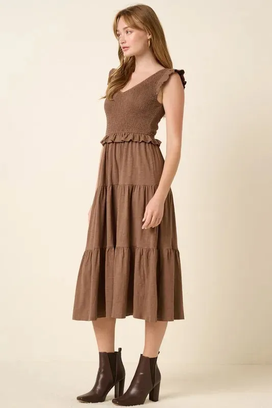 Smocked Ruffled Tiered Midi Dress sold by Skemo product image thumbnail 3