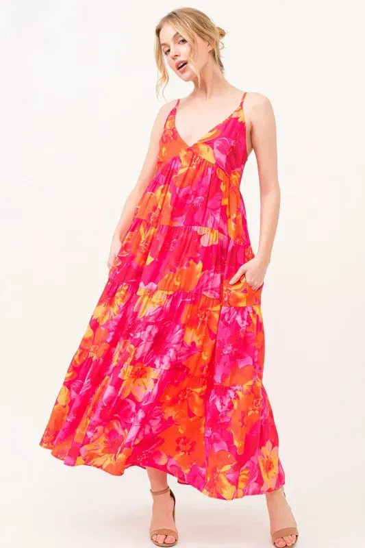 Floral Tiered Maxi Cami Dress with Pockets sold by Skemo