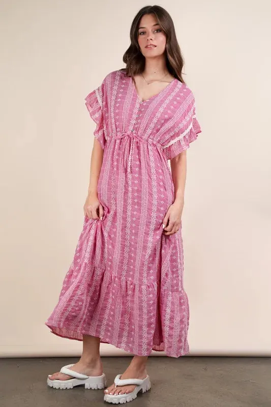 Fuchsia Embroidered Boho Ruffled Midi Dress sold by Skemo product image thumbnail 5