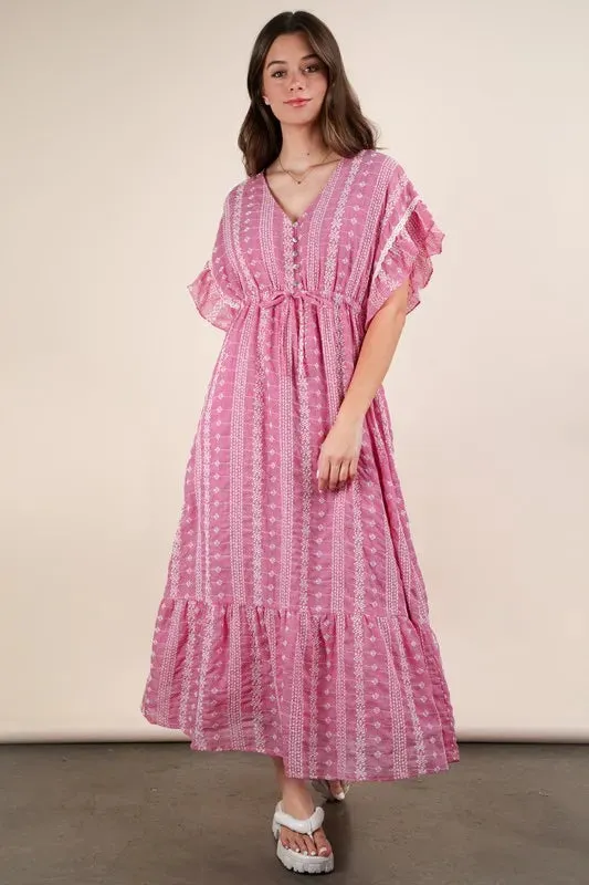 Fuchsia Embroidered Boho Ruffled Midi Dress sold by Skemo product image thumbnail 3