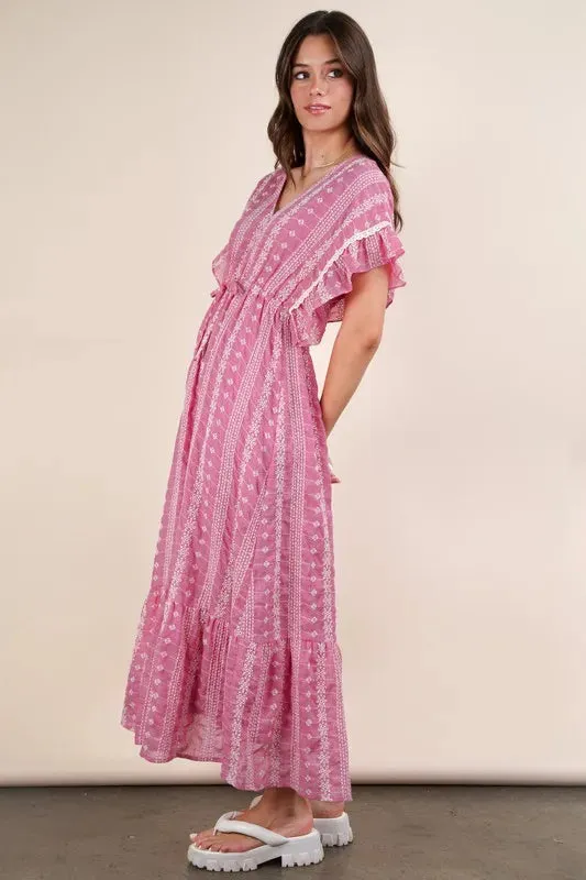 Fuchsia Embroidered Boho Ruffled Midi Dress sold by Skemo product image thumbnail 4