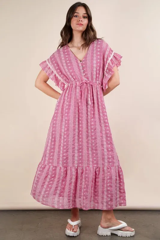 Fuchsia Embroidered Boho Ruffled Midi Dress sold by Skemo product image thumbnail 2