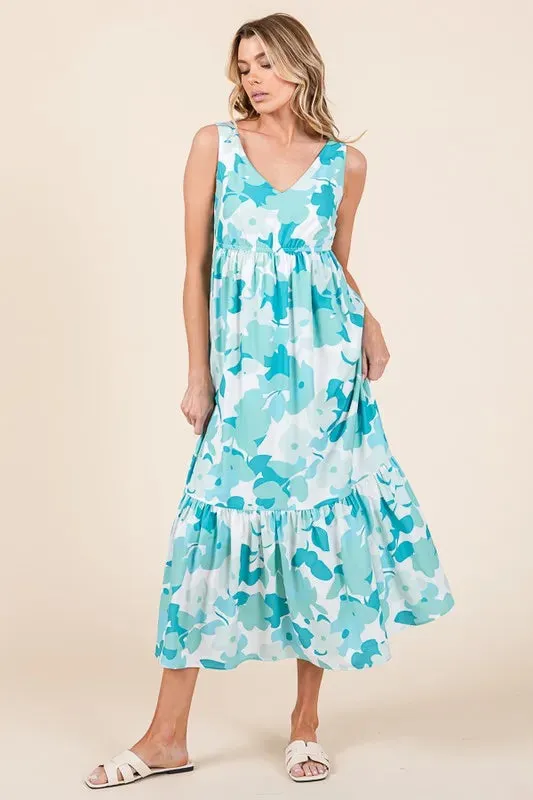 Sleeveless Floral Print V-Neck Midi Dress sold by Skemo