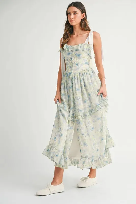 Floral Printed Shoulder Strap Midi Dress sold by Skemo product image thumbnail 4