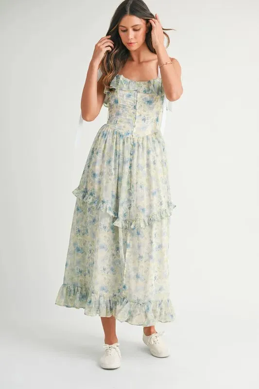 Floral Printed Shoulder Strap Midi Dress sold by Skemo product image thumbnail 3