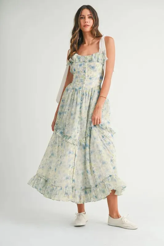 Floral Printed Shoulder Strap Midi Dress sold by Skemo